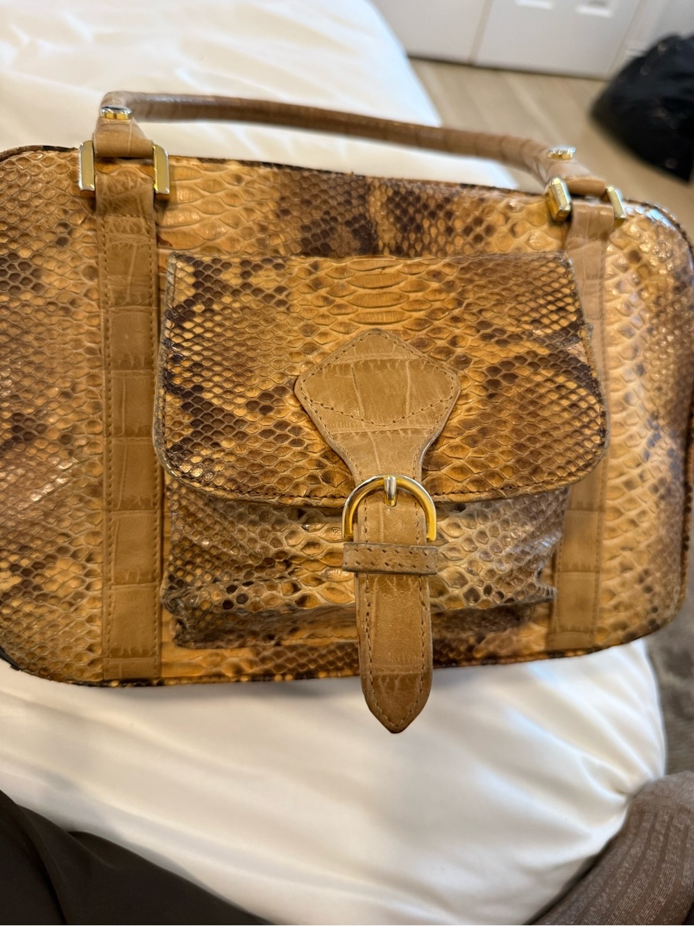 Vintage Colombetti Milano Snakeskin imprint Satchel – Italian Luxury Handbag - Picture 4 of 12